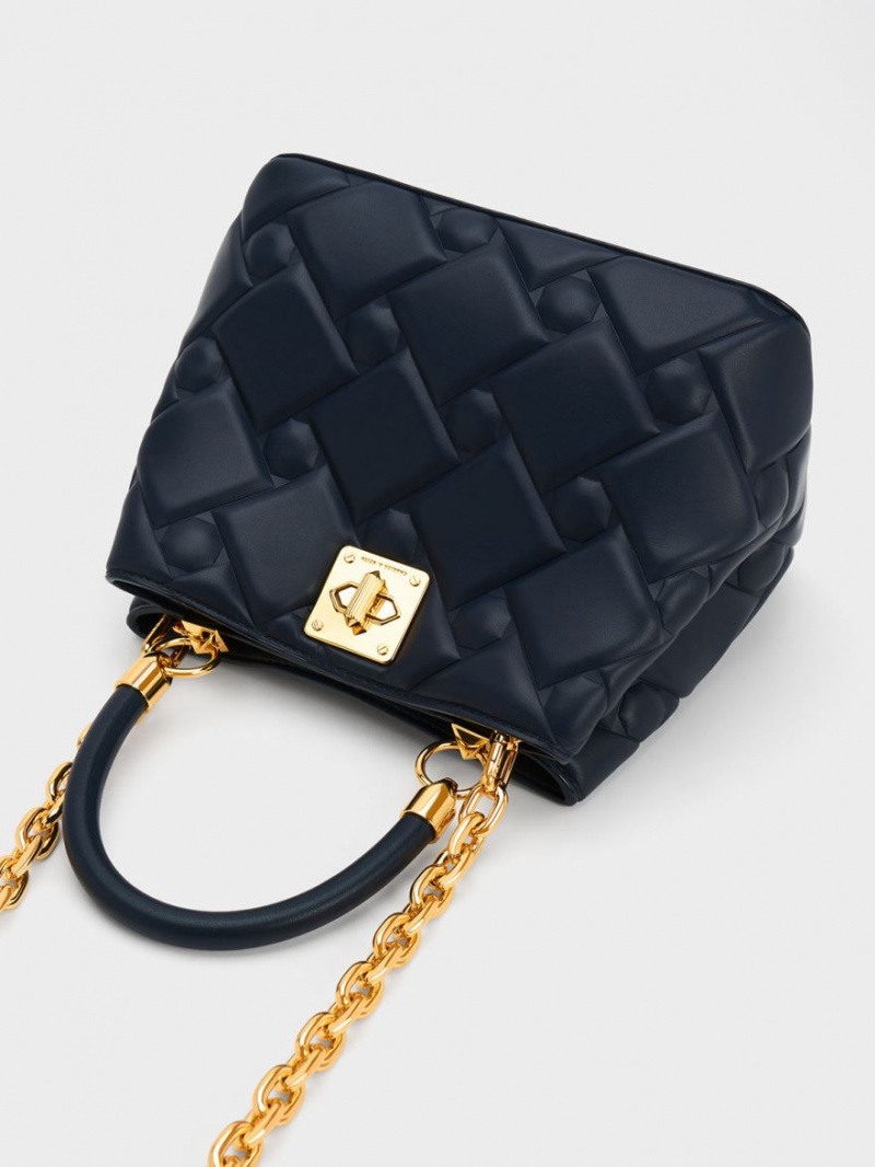 Geanta De Mana Charles & Keith Tillie Matlasat Top Bleumarin | 298NZIRAO