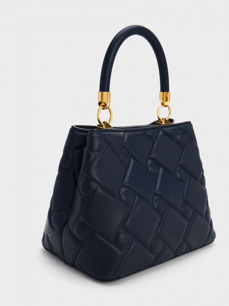 Geanta De Mana Charles & Keith Tillie Matlasat Top Bleumarin | 298NZIRAO