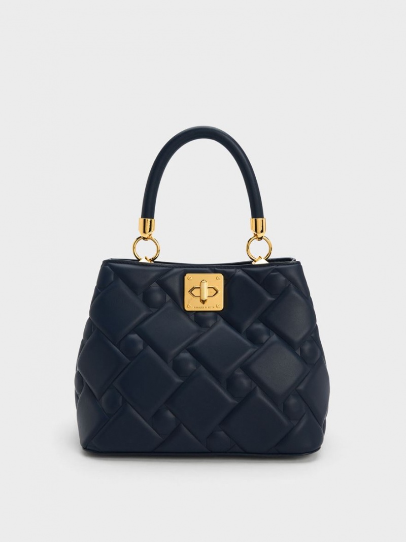 Geanta De Mana Charles & Keith Tillie Matlasat Top Bleumarin | 298NZIRAO