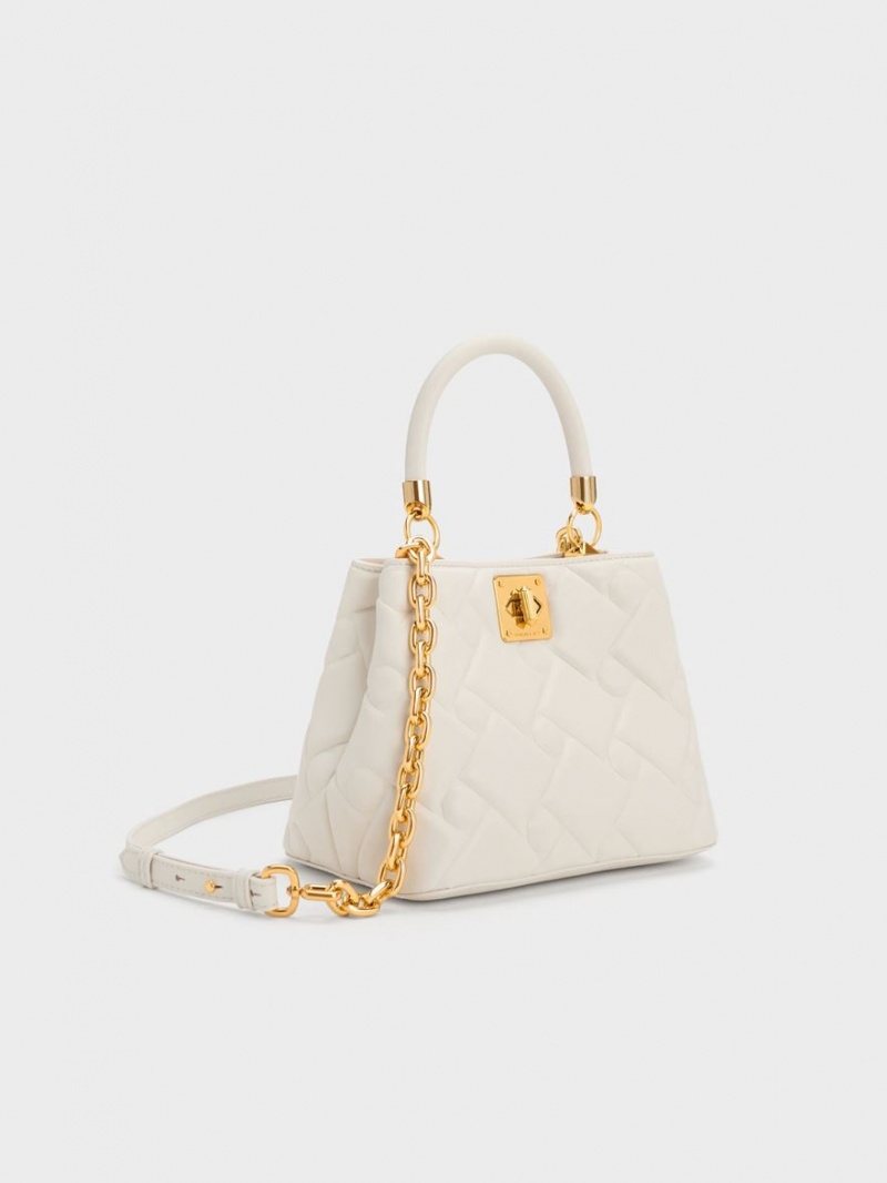 Geanta De Mana Charles & Keith Tillie Matlasat Top Albi | 324SIVTPW