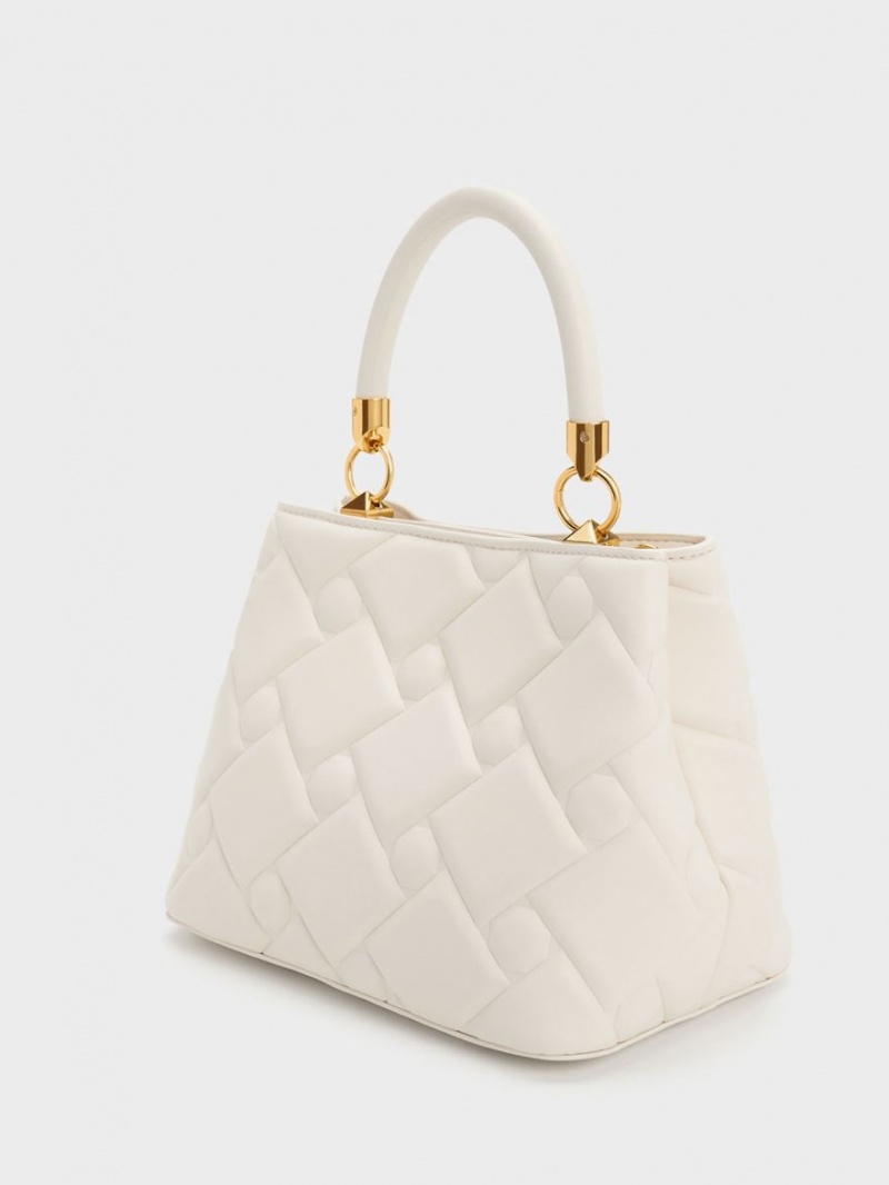 Geanta De Mana Charles & Keith Tillie Matlasat Top Albi | 324SIVTPW