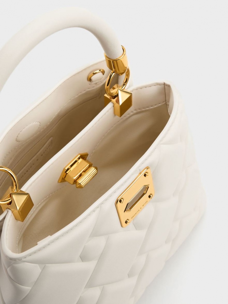 Geanta De Mana Charles & Keith Tillie Matlasat Top Albi | 324SIVTPW