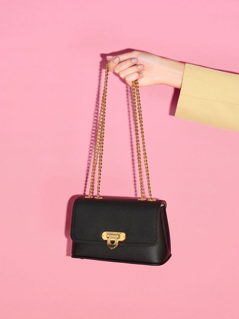 Geanta De Umar Charles & Keith Alcott Push-Lock Chain Negrii | 684MYLBWS