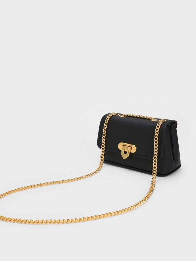 Geanta De Umar Charles & Keith Alcott Push-Lock Chain Negrii | 684MYLBWS