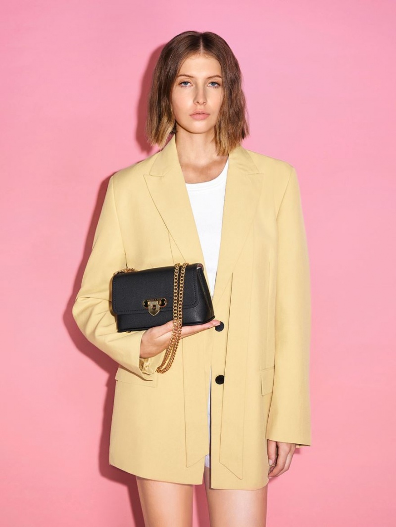 Geanta De Umar Charles & Keith Alcott Push-Lock Chain Negrii | 684MYLBWS