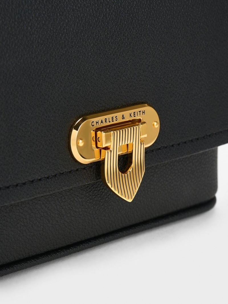 Geanta De Umar Charles & Keith Alcott Push-Lock Chain Negrii | 684MYLBWS