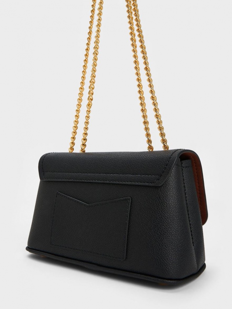 Geanta De Umar Charles & Keith Alcott Push-Lock Chain Negrii | 684MYLBWS