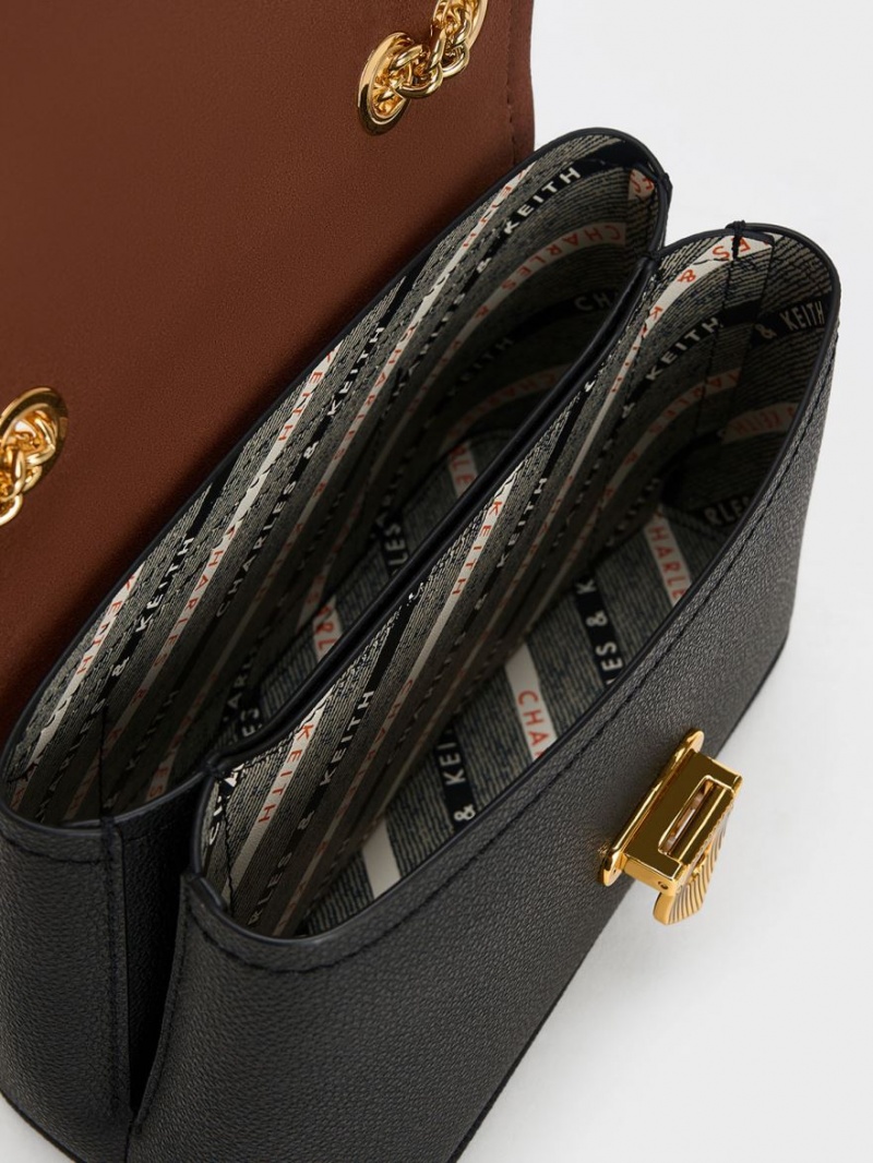 Geanta De Umar Charles & Keith Alcott Push-Lock Chain Negrii | 684MYLBWS