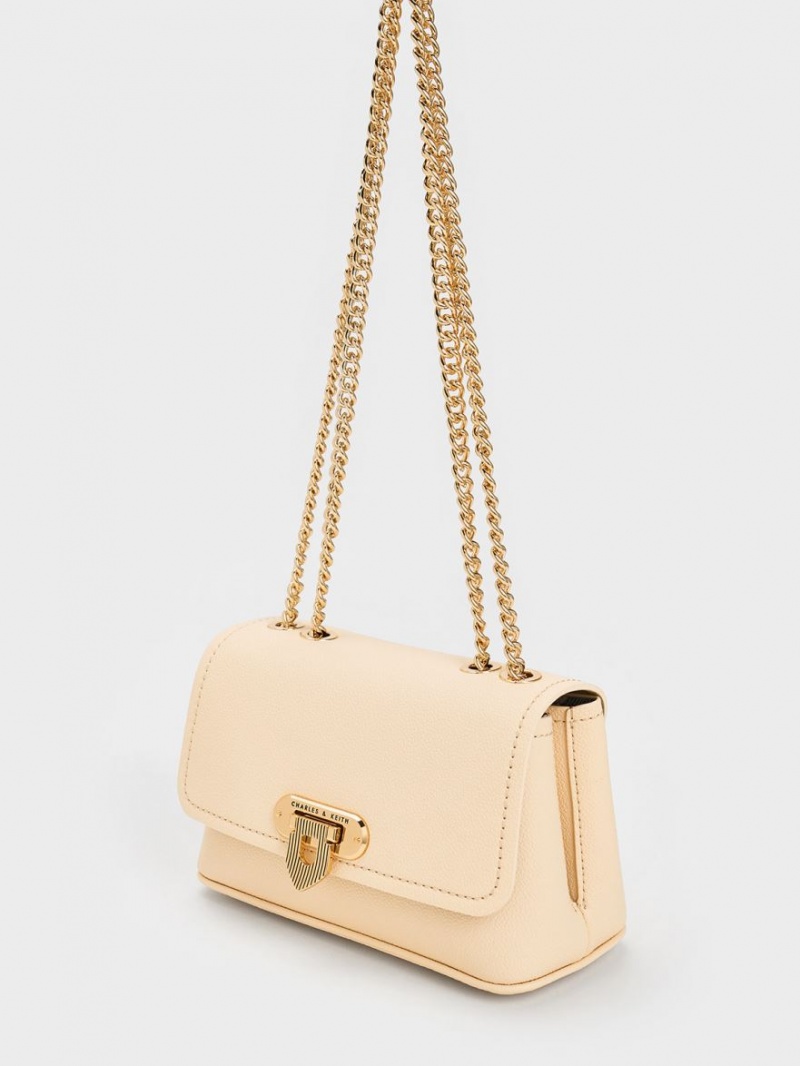 Geanta De Umar Charles & Keith Alcott Push-Lock Chain Bej | 795MUZNDX