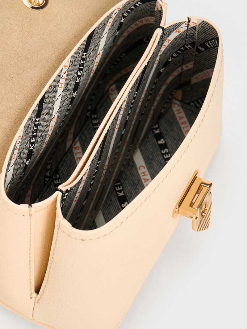 Geanta De Umar Charles & Keith Alcott Push-Lock Chain Bej | 795MUZNDX