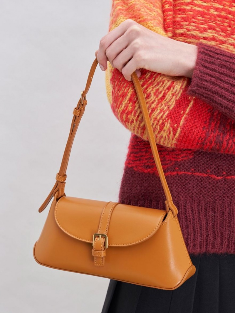 Geanta De Umar Charles & Keith Annelise Double Belted Portocalii | 028MCWSAP