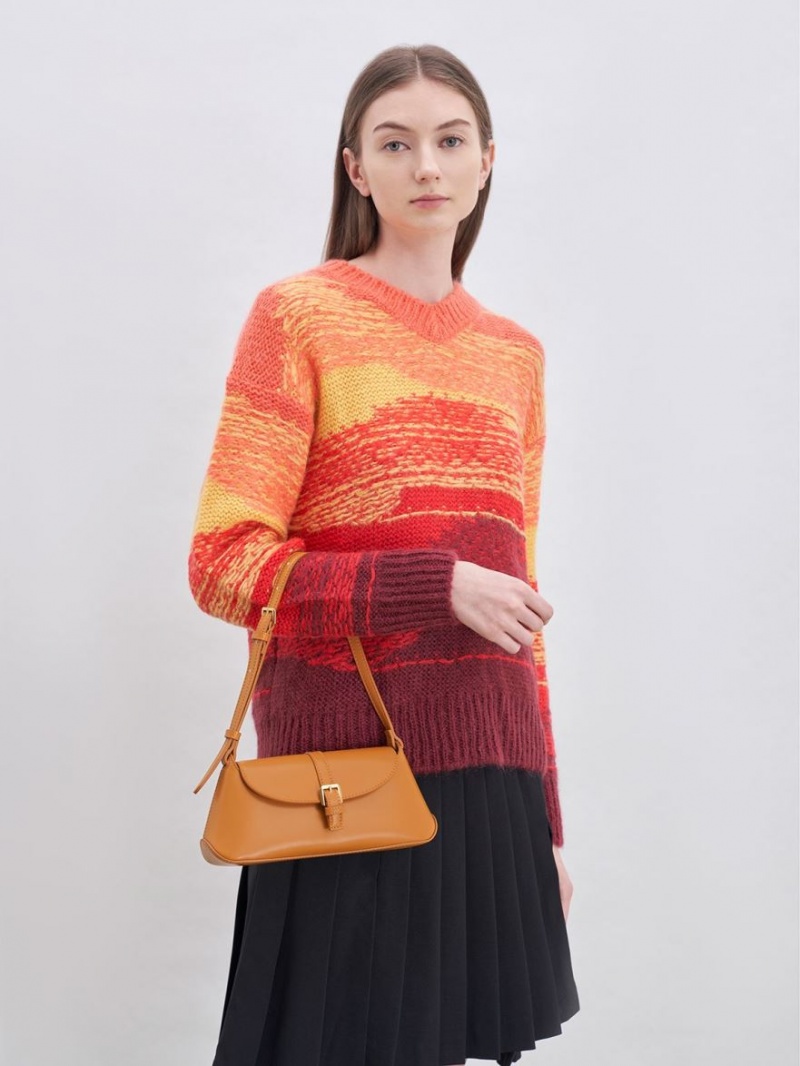 Geanta De Umar Charles & Keith Annelise Double Belted Portocalii | 028MCWSAP