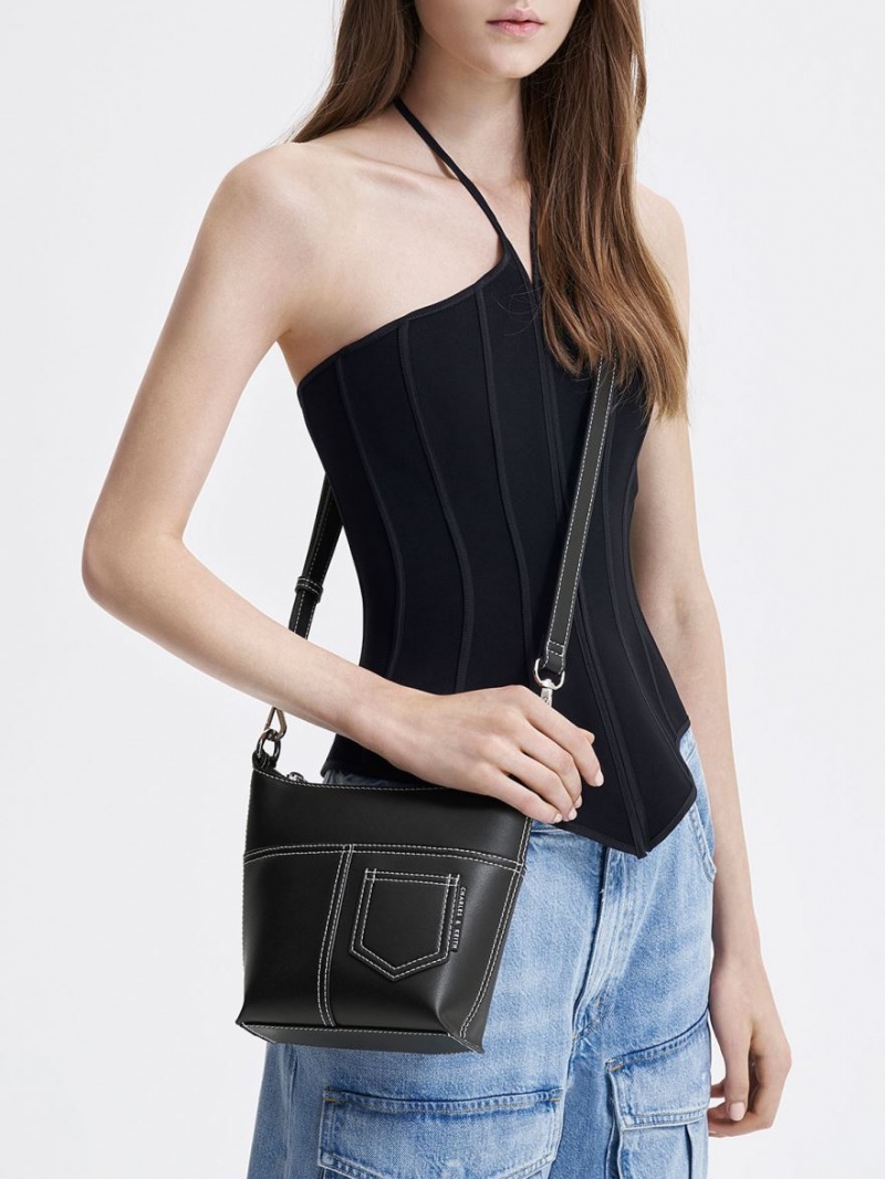 Geanta De Umar Charles & Keith Anthea Contrast-Trim Negrii | 790DKETRA