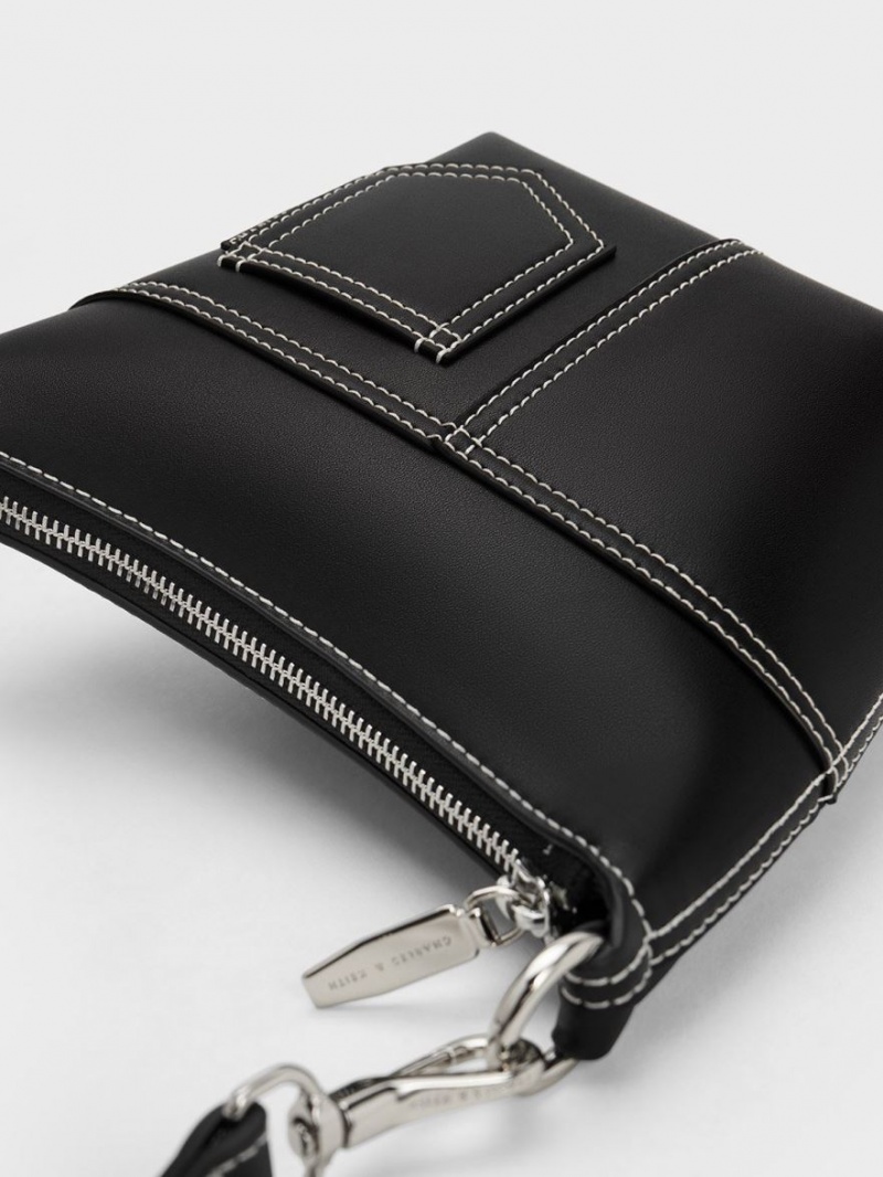 Geanta De Umar Charles & Keith Anthea Contrast-Trim Negrii | 790DKETRA