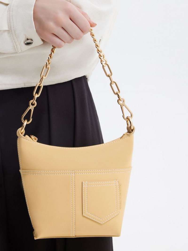 Geanta De Umar Charles & Keith Anthea Contrast-Trim Bej | 819ODMQUK