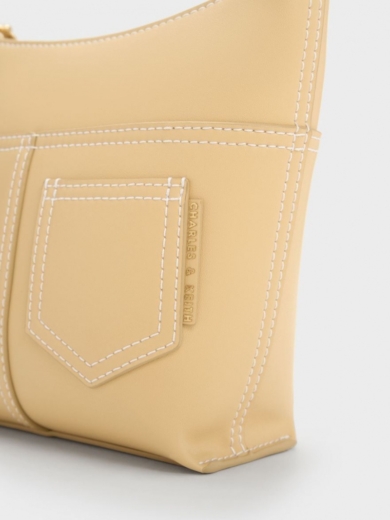 Geanta De Umar Charles & Keith Anthea Contrast-Trim Bej | 819ODMQUK