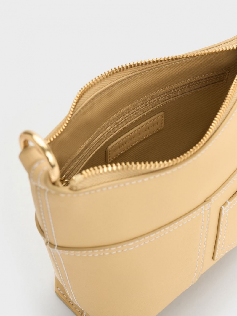 Geanta De Umar Charles & Keith Anthea Contrast-Trim Bej | 819ODMQUK