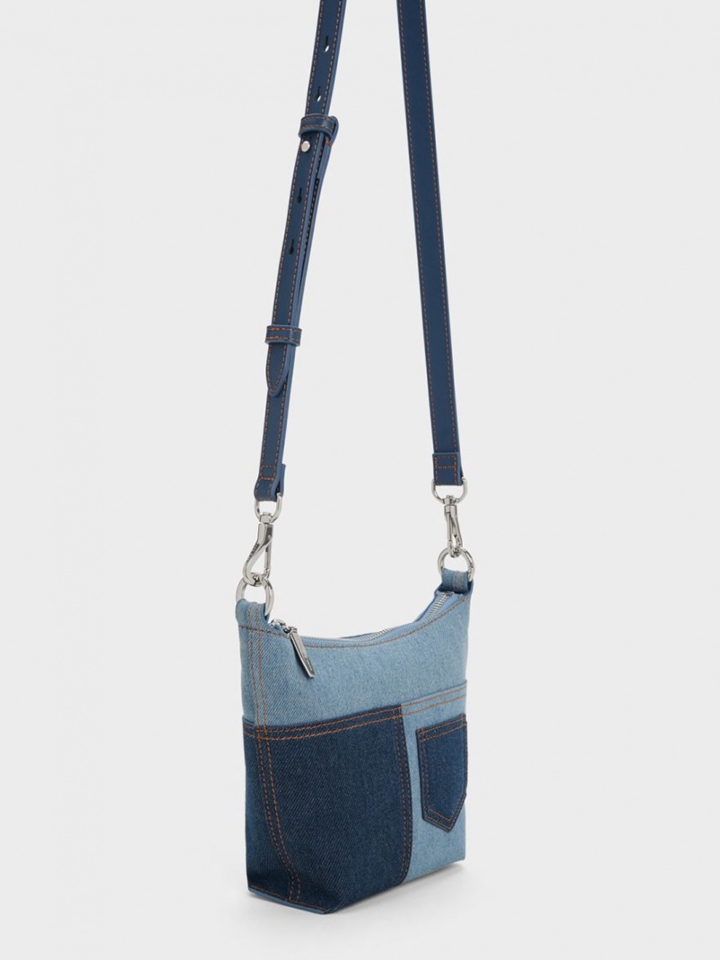 Geanta De Umar Charles & Keith Anthea Denim Contrast-Trim Albastri | 206MUHPXL