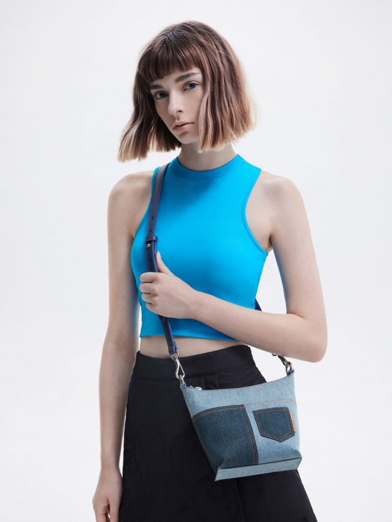 Geanta De Umar Charles & Keith Anthea Denim Contrast-Trim Albastri | 206MUHPXL