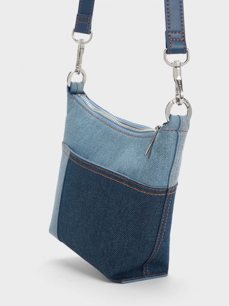 Geanta De Umar Charles & Keith Anthea Denim Contrast-Trim Albastri | 206MUHPXL