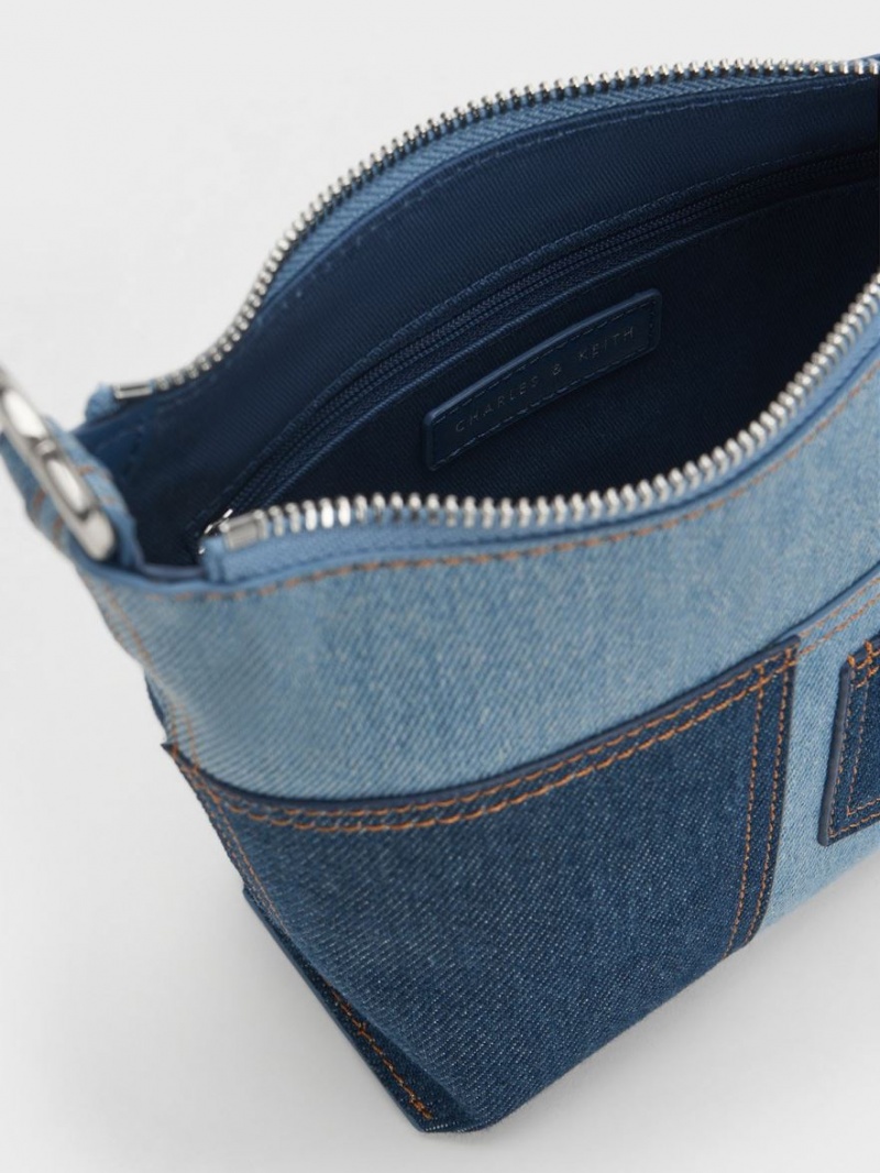 Geanta De Umar Charles & Keith Anthea Denim Contrast-Trim Albastri | 206MUHPXL