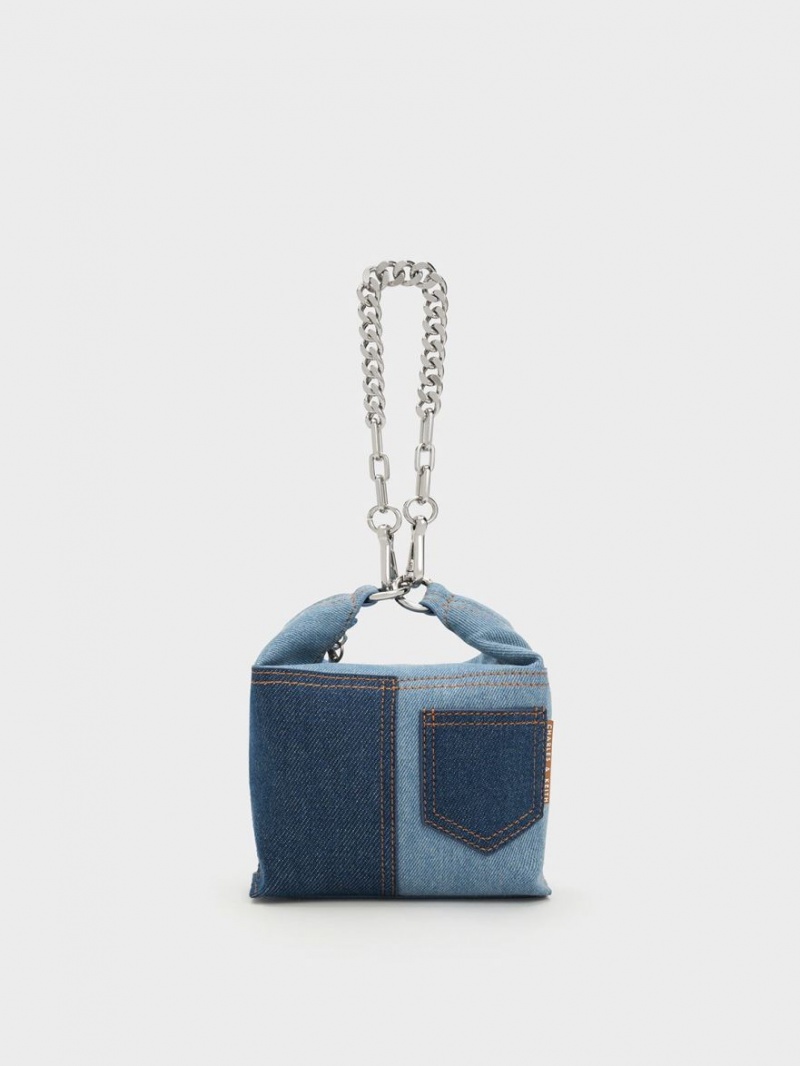 Geanta De Umar Charles & Keith Anthea Denim Contrast-Trim Albastri | 206MUHPXL