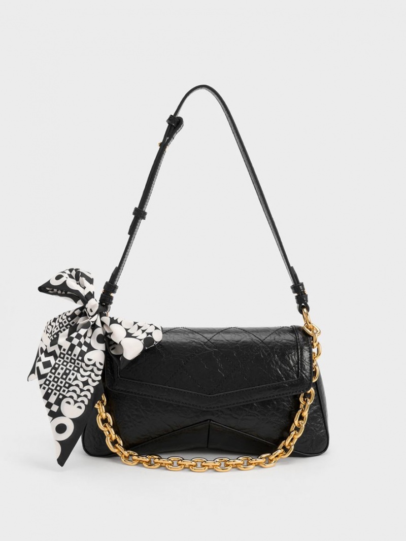 Geanta De Umar Charles & Keith Arley Scarf Chain-Link Trapeze Negrii | 465BTLVCU