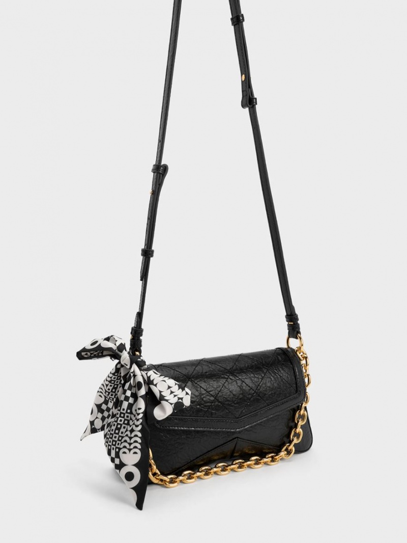 Geanta De Umar Charles & Keith Arley Scarf Chain-Link Trapeze Negrii | 465BTLVCU