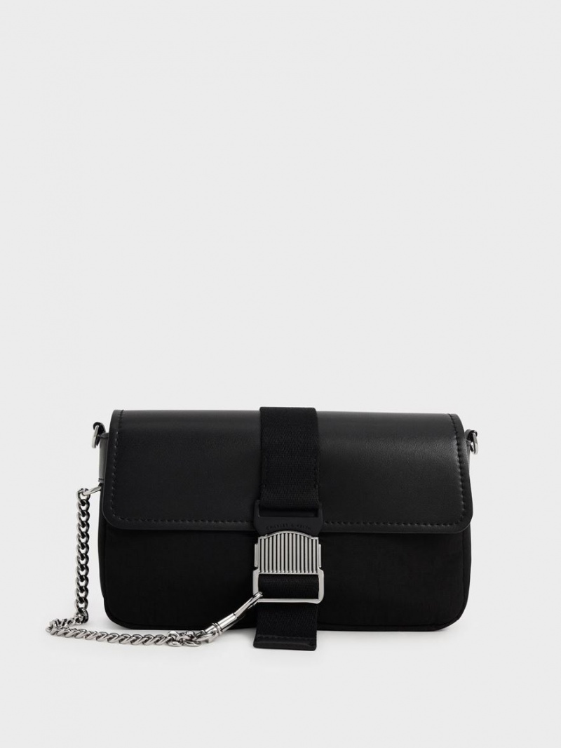 Geanta De Umar Charles & Keith Aspen Metallic Belt Cu Catarama Negrii | 294XLVSWC