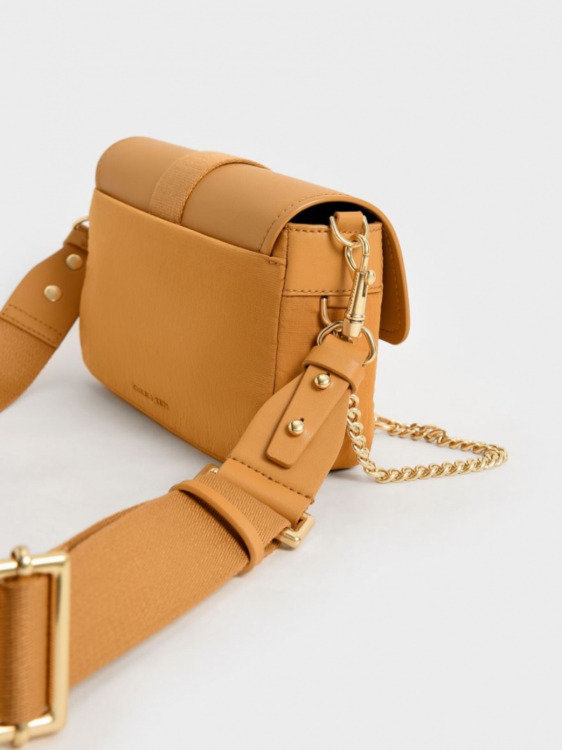 Geanta De Umar Charles & Keith Aspen Metallic Belt Cu Catarama Portocalii | 632GLZCNI