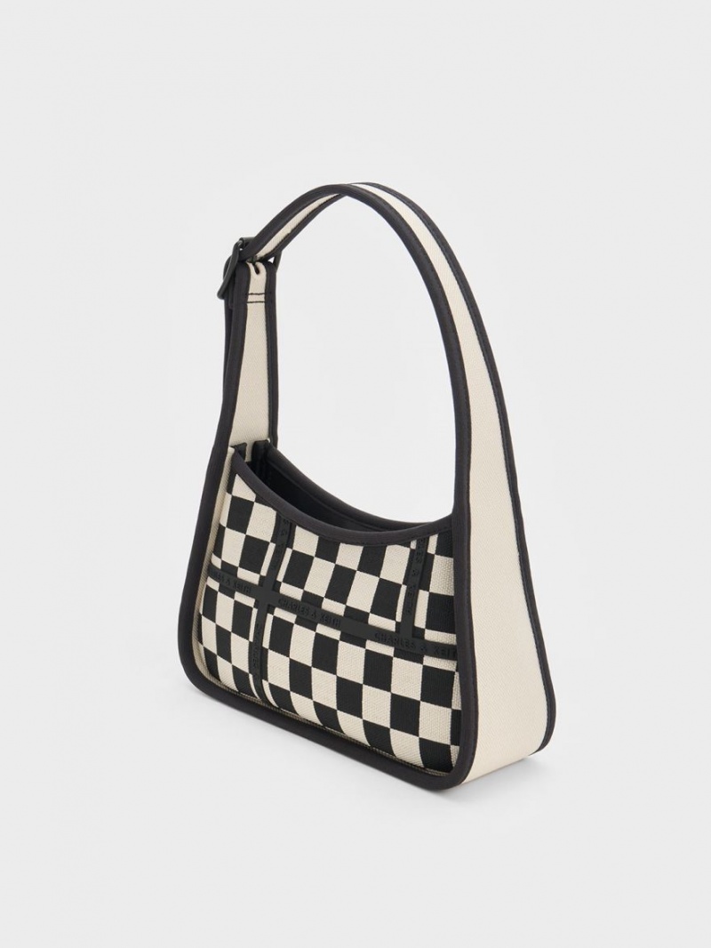 Geanta De Umar Charles & Keith Avenue Checkered Trapeze Negrii | 245QPCODR