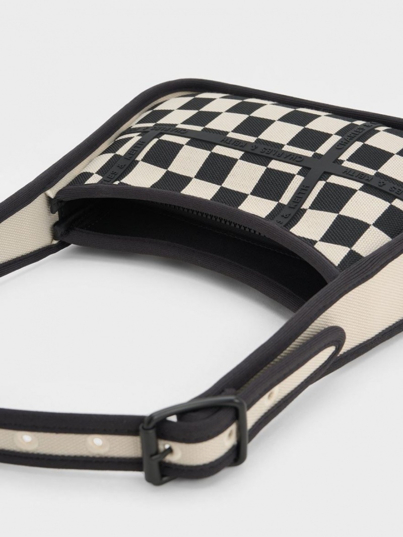 Geanta De Umar Charles & Keith Avenue Checkered Trapeze Negrii | 245QPCODR