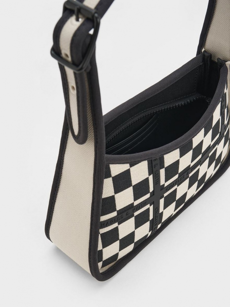 Geanta De Umar Charles & Keith Avenue Checkered Trapeze Negrii | 245QPCODR