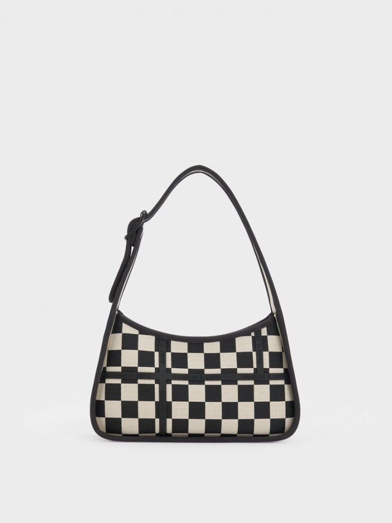 Geanta De Umar Charles & Keith Avenue Checkered Trapeze Negrii | 245QPCODR