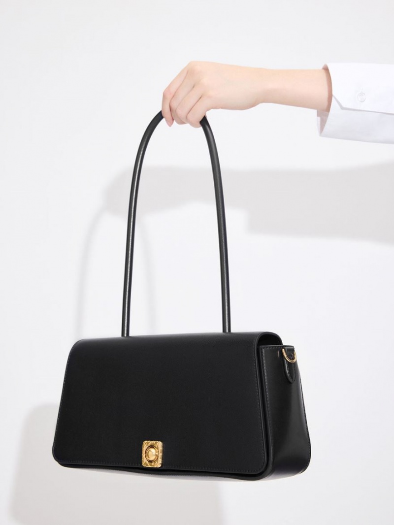 Geanta De Umar Charles & Keith Avis Elongated Handle Trapeze Negrii | 719FSKHNQ