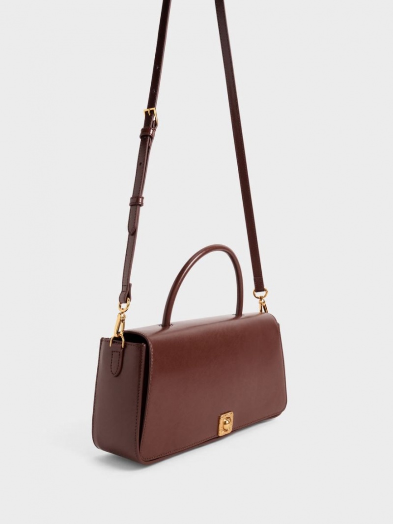 Geanta De Umar Charles & Keith Avis Elongated Handle Trapeze Ciocolata | 169KRNOWJ