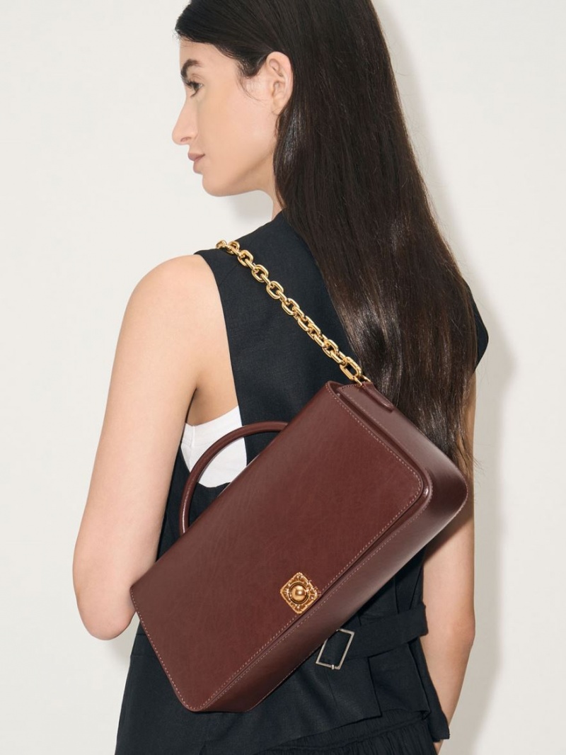 Geanta De Umar Charles & Keith Avis Elongated Handle Trapeze Ciocolata | 169KRNOWJ