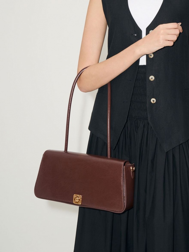 Geanta De Umar Charles & Keith Avis Elongated Handle Trapeze Ciocolata | 169KRNOWJ