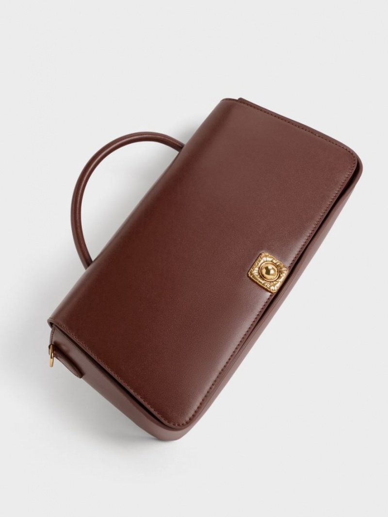 Geanta De Umar Charles & Keith Avis Elongated Handle Trapeze Ciocolata | 169KRNOWJ