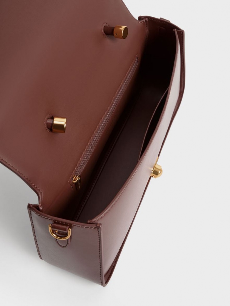 Geanta De Umar Charles & Keith Avis Elongated Handle Trapeze Ciocolata | 169KRNOWJ
