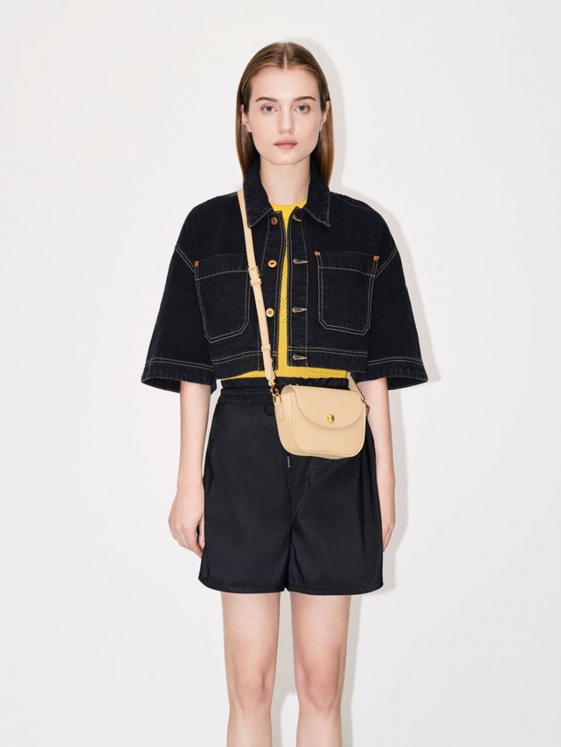 Geanta De Umar Charles & Keith Beaded Metallic Handle Sculptural Bej | 493MIXLUV