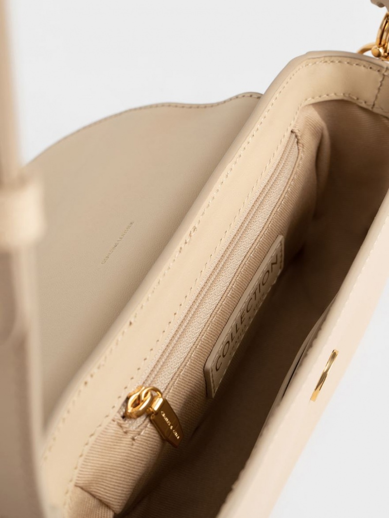 Geanta De Umar Charles & Keith Beaded Metallic Handle Sculptural Bej | 493MIXLUV