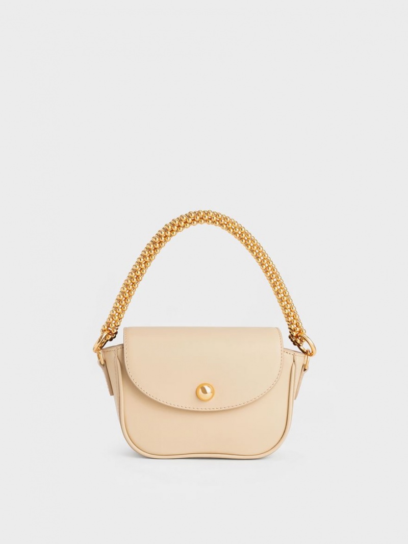 Geanta De Umar Charles & Keith Beaded Metallic Handle Sculptural Bej | 493MIXLUV