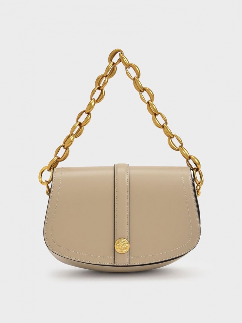 Geanta De Umar Charles & Keith Blair Chain Handle Bej | 947UIRELF