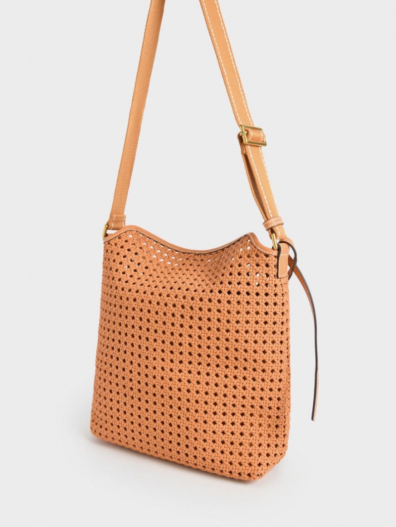 Geanta De Umar Charles & Keith Cecily Woven Large Portocalii | 839ZDQICA