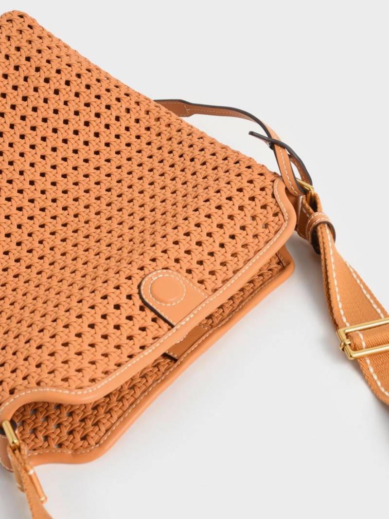 Geanta De Umar Charles & Keith Cecily Woven Large Portocalii | 839ZDQICA