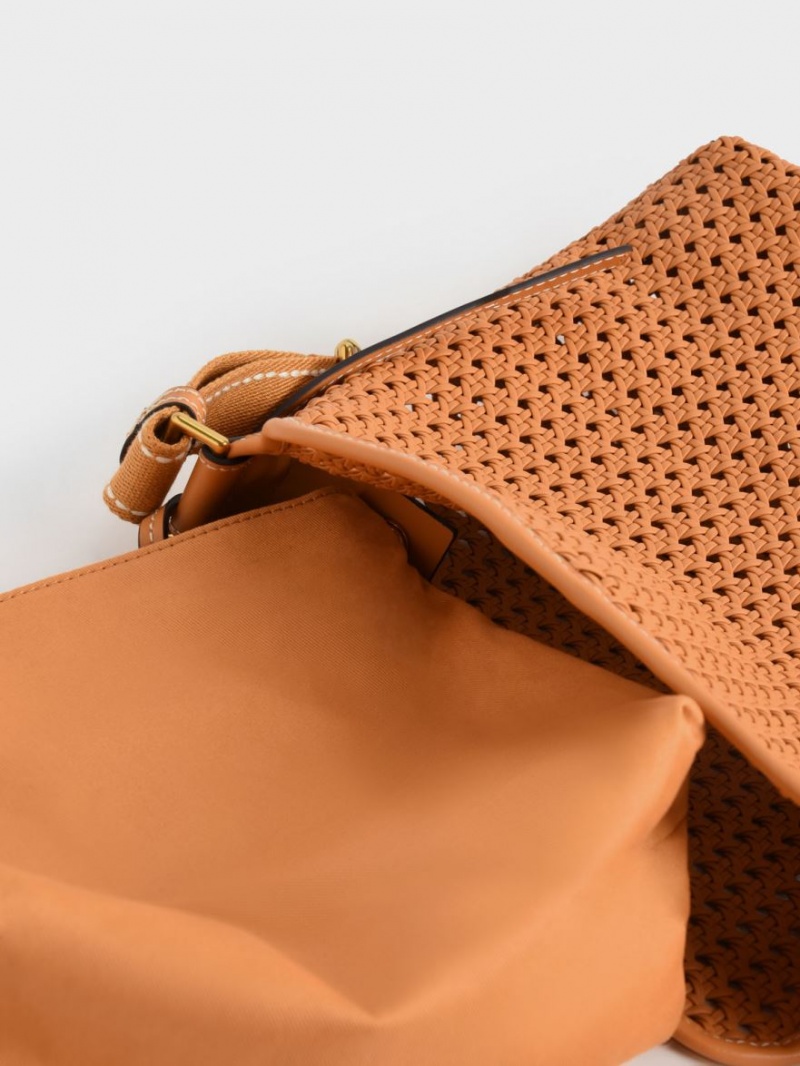 Geanta De Umar Charles & Keith Cecily Woven Large Portocalii | 839ZDQICA