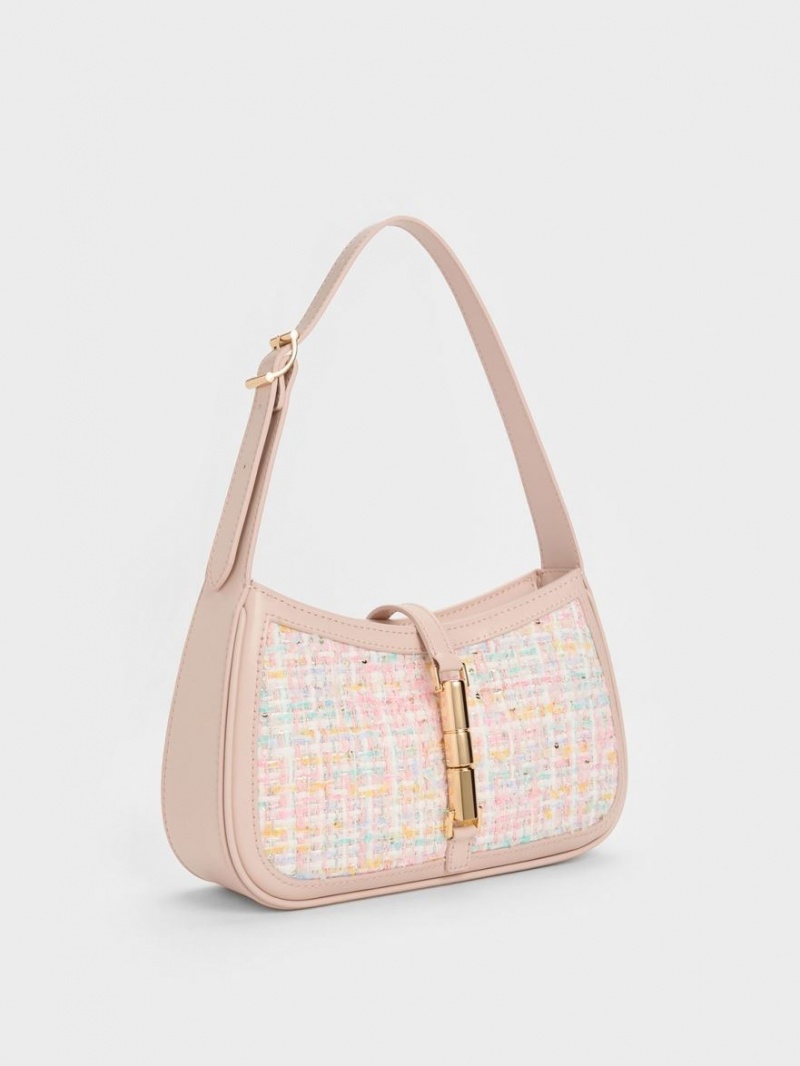 Geanta De Umar Charles & Keith Cesia Metallic Accent Tweed Roz | 098GJWSPB