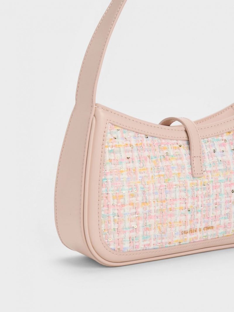 Geanta De Umar Charles & Keith Cesia Metallic Accent Tweed Roz | 098GJWSPB