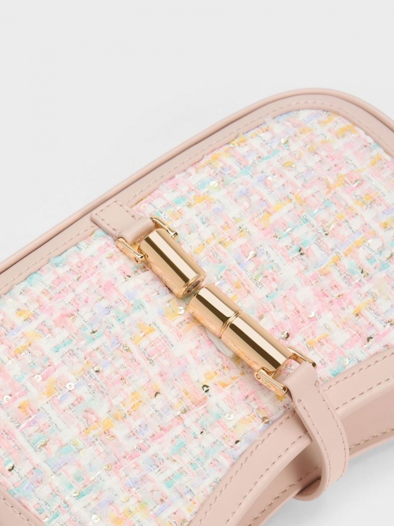 Geanta De Umar Charles & Keith Cesia Metallic Accent Tweed Roz | 098GJWSPB